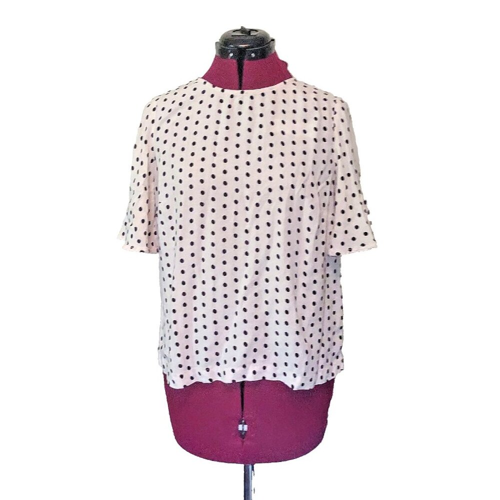 A New Day Blouse Multicolor Womens Size Medium Polka Dots Keyhole Back